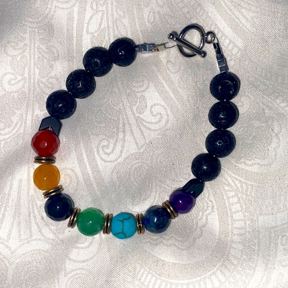 Lava rock chakra bracelet.🌋✨